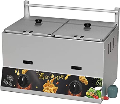 Freidora de Gas de 22 l Acero Inoxidable Tanques Dobles Mesa de 2 cestas, Temperatura de Ajuste Manual para Restaurante Comercial Equipo de Cocina par