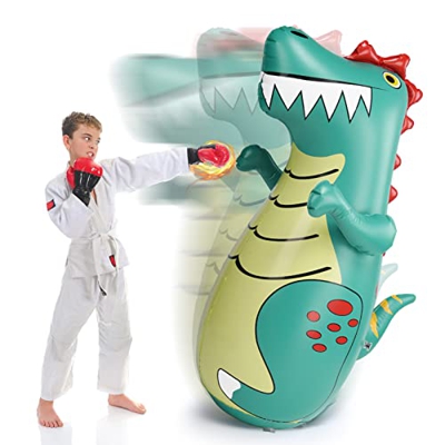 olyee Saco de boxeo hinchable para niños y adultos, 48 pulgadas de dinosaurio punching Bag, saco de boxeo para ejercicio y alivio del estrés