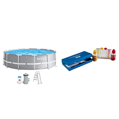 Intex 26716NP Piscina Redonda Desmontable intex Prisma Frame 366x99 cm con depuradora + QUIMICAMP 209080 Kit Analisis Oto Y Ph, Color Azul