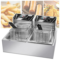 志城 Freidora Comercial, Freidora De Pescado Francesa De Encimera De 12 L, con 2 Cestas + 2 Tapas, Fabricante De Patatas Fritas De Acero Inoxidable De D en oferta