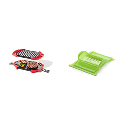 Lékué Microwave Grill, Red microondas, Acero, rojo y negro + - Estuche de vapor con bandeja, 1-2 personas, color verde en oferta