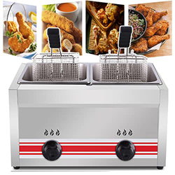 志城 Freidora De Gas De 10 L/20 L, Freidora Comercial De Acero Inoxidable, con Cesta Y Tapa, Potencia De Fuego Ajustable, para Restaurante/Pollo Frito C precio