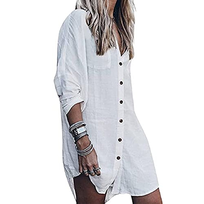 Camisas Mujer Sexy Casual Gasa Camisa Suelta Cuello V Manga Larga Blusa Tops Tallas Grandes Elegante Verano Camiseta Camisa Suelto de Bikini Mujer Rop