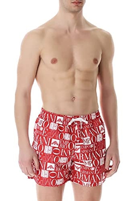 Emporio Armani Swimwear Boxer, Traje de Baño Hombre, Rojo/Blanco (Ruby Red/White), 54