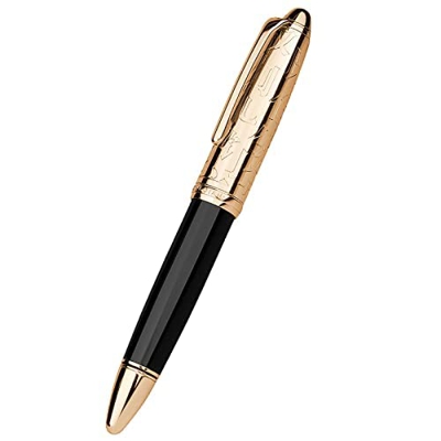 Pluma estilográfica Hongdian N6, punta de iridio borde largo tapa de color dorado, instrumento de escritura suave con estuche de bolígrafo de metal