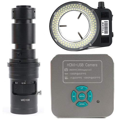 FMOPQ 36MP 1080P 2K HDMI USB Lab Digital Industrial Video Microscope Camera + 144 LED Ring Light + 200X 500X FHD C Mount Lens (Color : 200x with 144 l