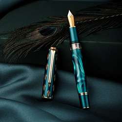Pluma estilográfica Hongdian N7, barril de color verde de punta de borde largo de iridio, instrumento de escritura suave con estuche de bolígrafo de m en oferta