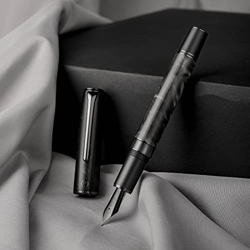 Pluma estilográfica Hongdian N7, barril de color gris de punta de borde largo de iridio, instrumento de escritura suave con estuche de bolígrafo de me precio
