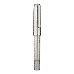 Pluma estilográfica hongdian 100 Pistion, barril de metal plateado de punta de borde largo con caja de pluma en oferta