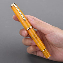 Pluma estilográfica Hongdian N1S, barril de color naranja de punta de borde largo de iridio, instrumento de escritura suave con estuche de bolígrafo d precio