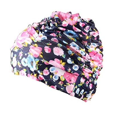 Gorro de natación de pelo largo, elástico, ajustable, para mujer, de tela plisada, equipo de natación para adultos, hombres y mujeres, adolescentes (f