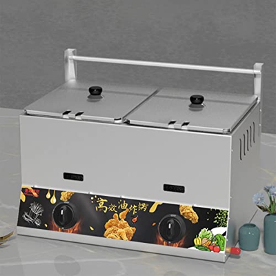 WZXCV Freidora De Gas Multifunción, Freidora Lpg De Acero Inoxidable De Gran Capacidad De 22 L Máquina Comercial De Papas Fritas con 2 Canastas Y Tapa