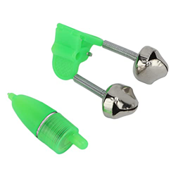 LBEC Alarma de mordedura de caña de Pescar fácil de Usar Doble Campana Hierba Verde mordedura Cebo luz de Alarma para Pesca en el mar en oferta