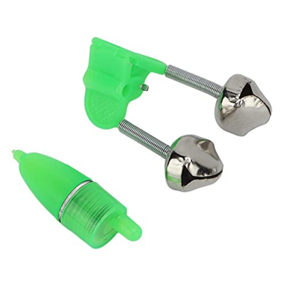 LBEC Alarma de mordedura de caña de Pescar fácil de Usar Doble Campana Hierba Verde mordedura Cebo luz de Alarma para Pesca en el mar