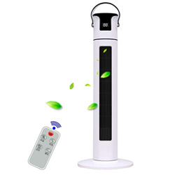 Fans Home Safety Leafless Fan Vertical Silent Intelligent Remote Control Shaking Head Timing Floor Fans White 118CM en oferta