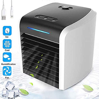 FMOPQ Personal Air Cooler Mini Portable Air Conditioner Fan Desktop Space Cooler Personal USB Table Fan Small Evaporative Cooler Air Humidifier