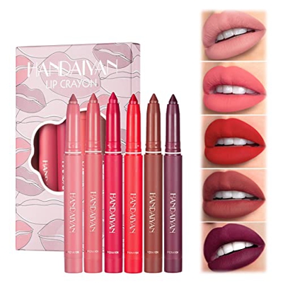 12 Color HANDAIYAN Rotating Sharpenable Matte Lipstick Pencils,Waterproof Lasting Non-stick Cup Sexy Women (Set B)