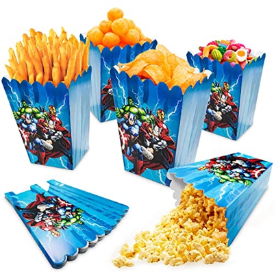 Superheroes Cajas de Palomitas 12 Piezas,Superheroes de Maíz Cartones Palomitas,Superheroes Bolsas de Palomitas de Maíz,Carton Caramelo Contenedor Pop
