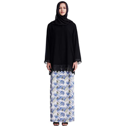 keephen Eid Ramadan Conjunto musulmán de 2 Piezas Tops de Moda para Mujer + Falda con Estampado Floral Islámico Dubai Turquía Jilbab Kaftan - Hijab no características