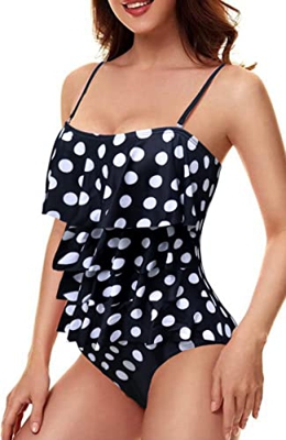 Bañadores Mujer con Volantes Traje de baño de Una Pieza Push Up Bikini Deportivo en Capas Control del Vientre