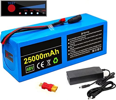UIHECTA Batería De Litio De Bicicleta Eléctrica con Pantalla De Voltímetro 48V25ah Paquete De Batería De Alta Potencia con Descarga BMS Cargador,10000