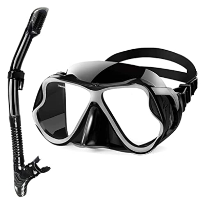 KITZIT Toldos de máscaras de Buceo Juego de Snorkel seco, Lente de Vidrio Templado Anti-fogging, Tubo de Snorkel de respiración fácil de Tubo panorámi