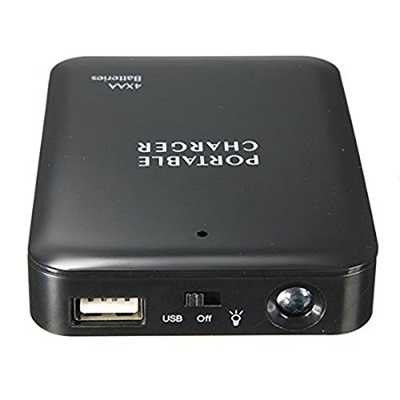 KOUTOUMOR Caja de bateria del Banco de la energia del USB portatil Cargador de bateria Externa del Paquete del Cargador de bateria de Emergencia 4X AA