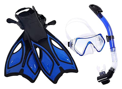 KITZIT Toldeas de máscaras de Buceo Snorkeling 3 Piezas, Gafas de Buceo, Snorkel en la Parte Superior Seca, Aletas de natación Ajustables, Equipo de B