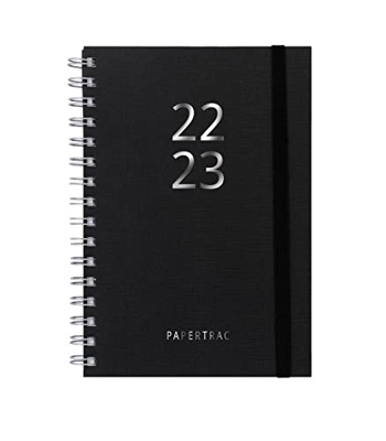 Agenda 2022 2023 - Black - Semana Vista - Tamaño A5 - 14,5 x 21,2 cm - Idioma: Español-Inglés - Incluye cinta de registro - Papertrac