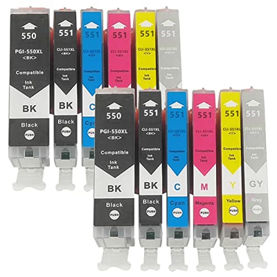 BAQU para Canon PGI-550XL CLI-551XL Cartucho de Tinta Compatible 550 XL 551 XL con PIXMA MG5450 MG5550 MG7550 MX925 IX6850 IP7250 IP8750 Printers 2 Pa