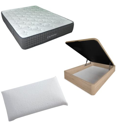 SoloDuerme - Pack colchón Carbono de muelles ensacados + Canapé + Almohadas (Cambria, 150x190)