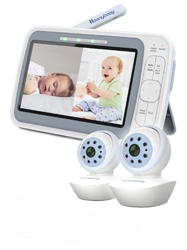 Moonybaby QuadView 60 Vigilabebés con reducción CEM con 2 cámaras panorámicas e inclinadas, Vista cuádruple/Pantalla Dividida, Baterías de Larga durac en oferta