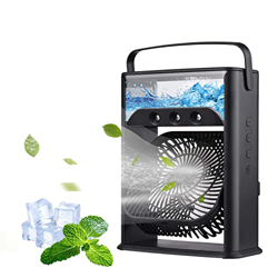 LAOJIA Ventilador de aire acondicionado portátil 3 en 1 multifuncional Ventilador enfriador de agua Humidificador de aire 7 colores Luz nocturna Venti características