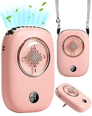 AICase Mini ventilador de mano portátil recargable para el cuello con batería de 3 velocidades de 2000mAh con pantalla LED y cordón para exteriores, c