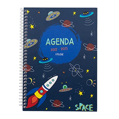 Agenda Escolar 2022-2023 - Modelo Espacio - Tamaño DIN A5 - 21,3x16 cm - College - Semana Vista - Tapa Dura y Encuadernación en Espiral - Con un Diver