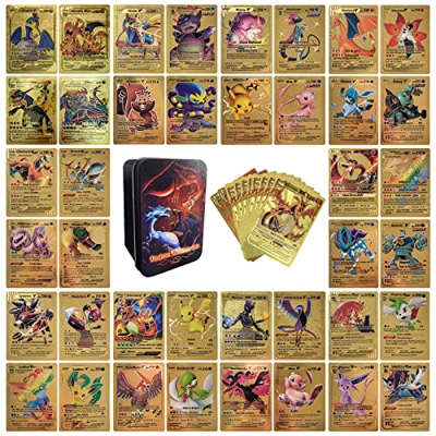 2022 Caja de Regalo Versión en Español 88 Vmax GX EX Gold Foil Cards, Gold Foil Surtido Cards, TCG Deck Box Kids Tarjetas coleccionables, Regalos para