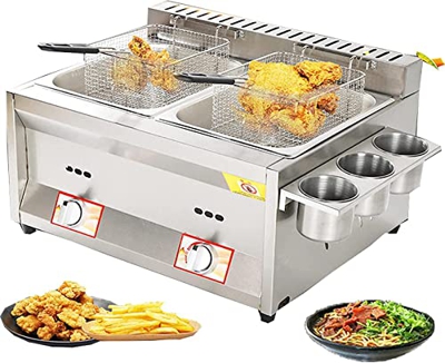 musite Freidora de Gas de 8L * 2 de Capacidad Máquina de Papas Fritas de Doble Cesta de Acero Inoxidable Freidora eléctrica de fácil Limpieza Freidora