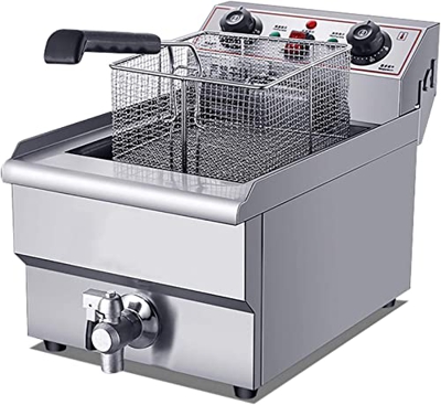 Freidora de Grasa Profunda 3000W 10L Profesión Uso doméstico y Comercial Freidora eléctrica de un Solo Tanque de Acero Inoxidable con válvula de Aceit