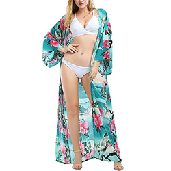 Tyidalin Cárdigans Mujer Estampado Maxi Largo Vestido Playa Verano Kimono Rayón Camisolas y Pareos Bohemio (Color 3, Talla única) en oferta