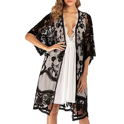 TMEOG Kaftan Vestido Largo de Playa para Mujer Cubrir Cárdigan Suelto Bikini Verano Pareo Frente Abierto Traje de Baño Cover up Beachwear Informal de  precio