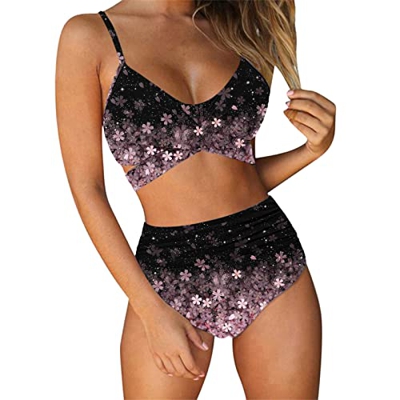 riou Bikinis Mujer 2022 Push Up Tanga Elegante Cintura Alta Volante Plisado Estampado brasileños BañAdores con Relleno Tops y Braguitas vikinis Cruzad