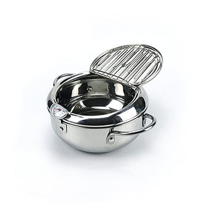 Fryer Temperature-controllable Belt Drain Rack Stainless Steel Tempura Fryer Stainless Steel Material to Reduce Grease (24cm/9.4 Fryer)