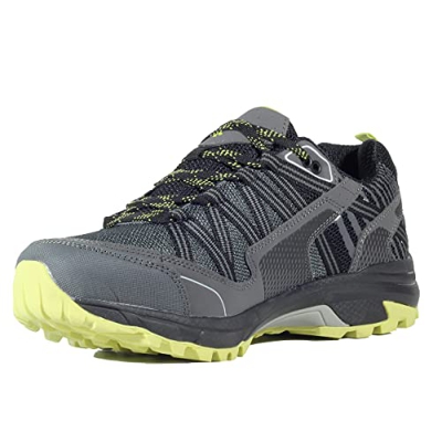 HI-TEC Gravel Serra Zapatillas Trail Running Hombre, Calzado Trail Hombre, Calzado Senderismo Hombre (Charcoal/Chartreuse, Numeric_41)