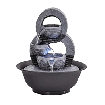 FMOPQ 9.6" High Tabletop Fountain Tiered Rock Bowl Tabletop Water Fountain with Natural River Rocks (Power Cord Attached) Desktop Fountain (Color : A)