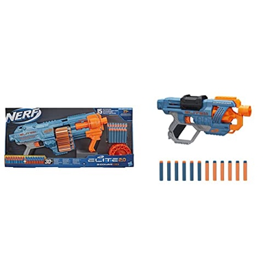 Nerf Elite 2.0 Shockwave Rd-15, Color Azul/Naranja, 7.9 x 67.3 x 30.5 cm (Hasbro E9527EU4) + Elite Commander RC-6, Individual, Multicolor, 6.7 x 36.2 