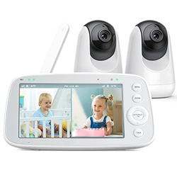 Vigilabebés con pantalla divisible de 5 pulgadas, 720P, vídeo con 2 cámaras, vigilancia de audio y vídeo, zoom inclinado, batería de 4500 mAh, visión  precio