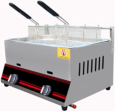 musite Freidora de Gas Industrial Profesional Freidora Comercial con Canasta y Tapa Freidora de Acero Inoxidable para Encimera, para Restaurante y Uso