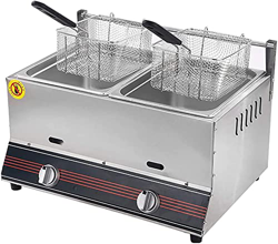 musite Cesta para freidora, freidora a Gas de 12 l, freidora Comercial, freidora de Acero Inoxidable con 2 cestas y Tapa, freidora Doble para Papas Fr en oferta