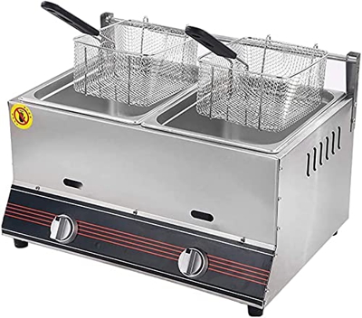 musite Cesta para freidora, freidora a Gas de 12 l, freidora Comercial, freidora de Acero Inoxidable con 2 cestas y Tapa, freidora Doble para Papas Fr