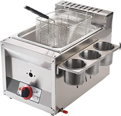 Freidora a Gas, freidora a Gas de Doble Cilindro, freidora Comercial de 12 l con cubeta para condimentos y cestas para freír de Acero Inoxidable con T características